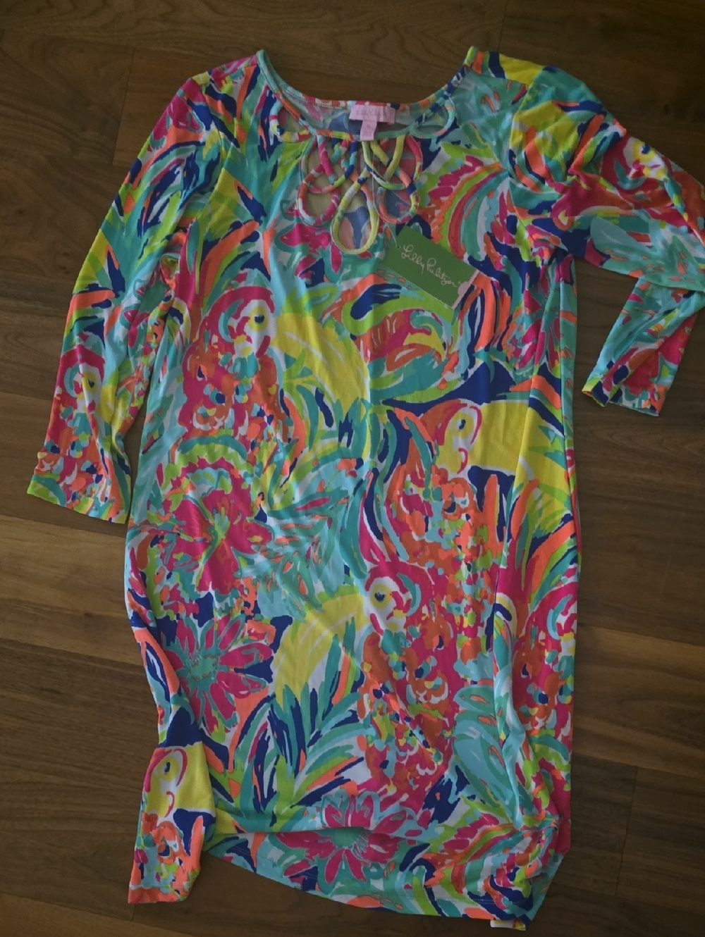Lilly Pulitzer Neon Tropical Print Shift Dress in Pink, Green & Blue